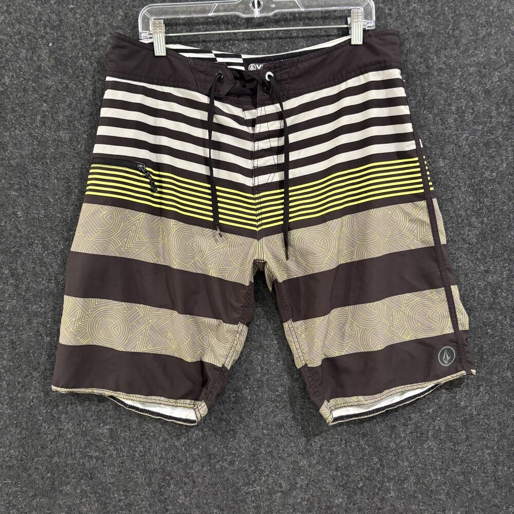 Volcom Board Shorts Men's 34 Green Beige Lido Tito 4 Way Stretch Swim Trunks